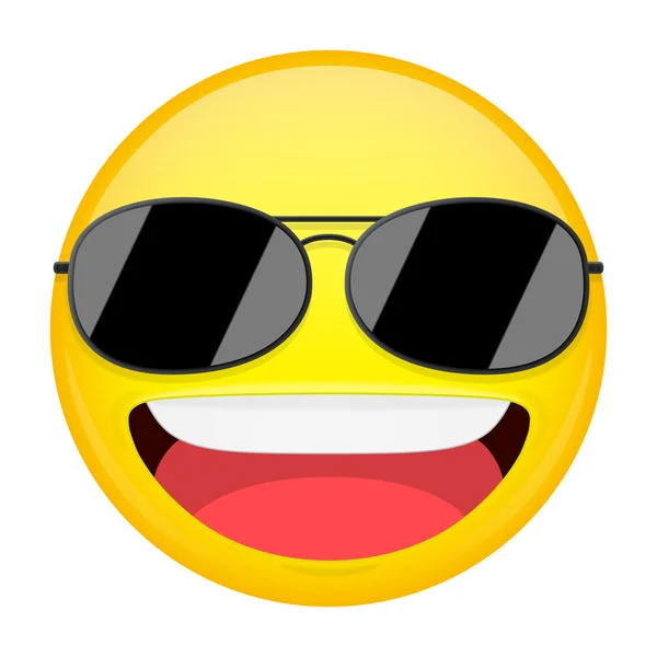 Emoji feliz. Emoção de Smirk. Um tipo fixe com óculos de sol emoticon. Ícone de sorriso de ilustração vetorial . —  Vetores de Stock