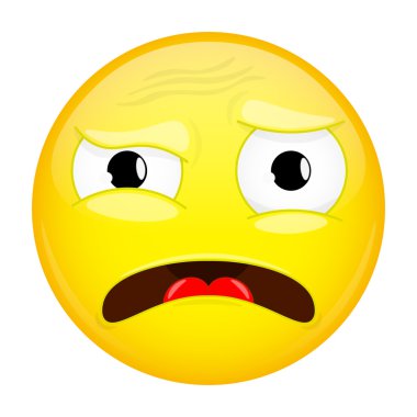 Ne emoji. Duygu anlamıyorum. Şaşkın ifade. Vektör çizim gülümseme simgesi.