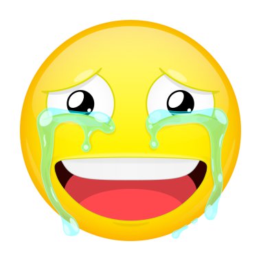  Ağlayan emoji gülümseyerek. Duygu cezalandırmak. Sırıtış güçlü duygu. Vektör çizim gülümseme simgesi.
