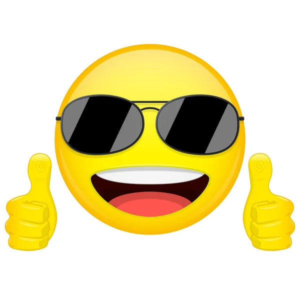 Good idea emoji. Thumbs up emotion. Cool guy with sunglasses emoticon. Vector illustration smile icon. — Stock Vector