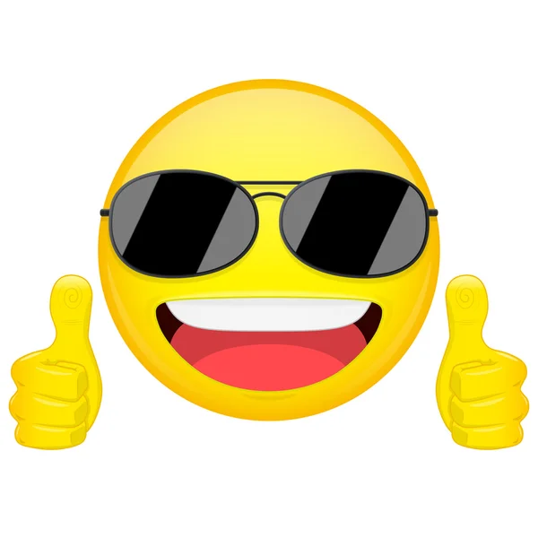 Bonne idée emoji. Pouce l'émotion. Cool mec avec des lunettes de soleil emoticon. Illustration vectorielle icône sourire . — Image vectorielle