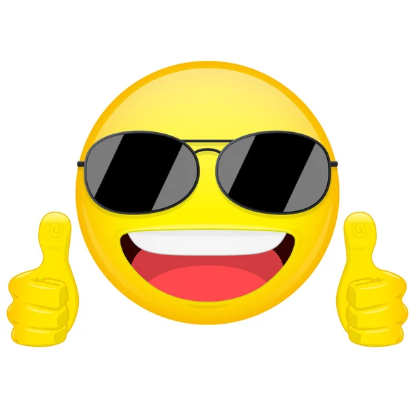 Good idea emoji. Thumbs up emotion. Cool guy with sunglasses emoticon. Vector illustration smile icon. — Stock Vector