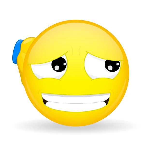 Emoticono culpable. Emoticono apologético. Emoticon rascándose la cabeza con las manos. Lo siento emoji. No es mi culpa la emoción. Icono de sonrisa de ilustración vectorial . — Vector de stock