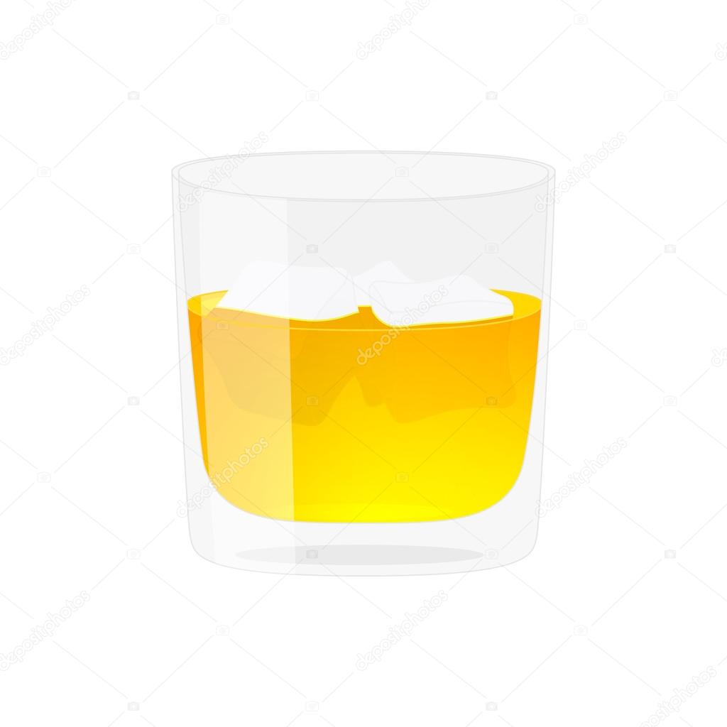 Glass of whiskey. Alcohol drink. Isolated on white vector illustration. Cartoon style.