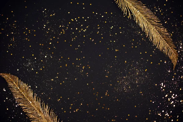 Foglie Oro Elementi Design Sfondo Nero Elementi Decorativi Biglietti Auguri — Foto Stock