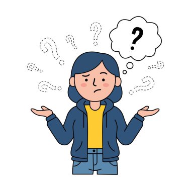 Birçok soru işareti havada süzülürken insan şaşkın bir şekilde omuz silkiyor.