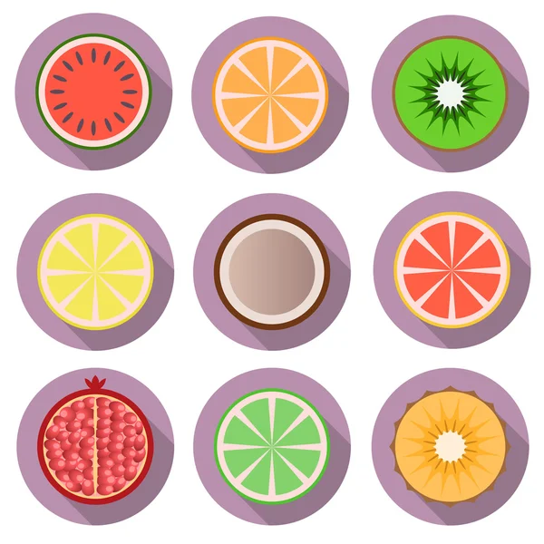 Fruit flat  icons with  shadow — Stock Vector