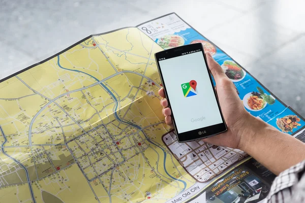 CHIANG MAI,THAILAND - MAY 21: Google Maps for Mobile 2.0 was released. Its location service can work with or without a GPS receiver. Build for Android and iOS. Stock Image