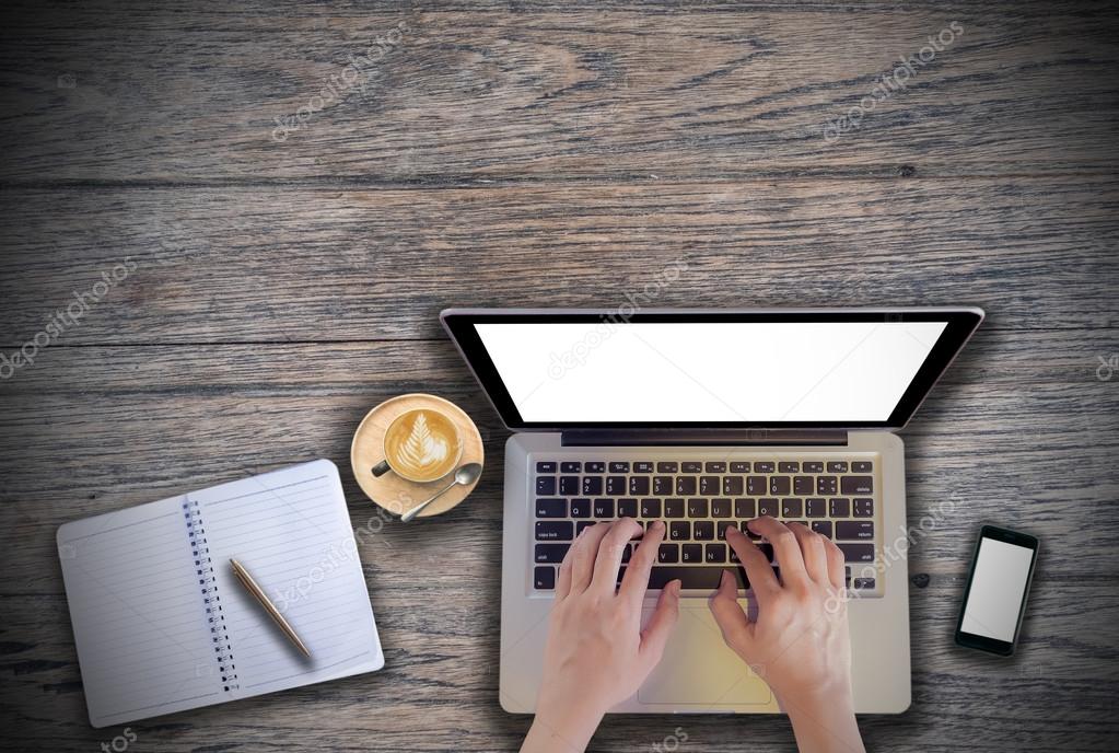 Office Desk Mockup Laptop Smart Phone And Cup Of Coffee Office Desk Mockup Laptop Smart Phone And Cup Of Coffee Notebook With