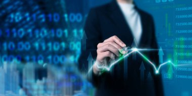 Büyüme iş grafiği finans veri diyagramı kavramı finansal yatırım ekonomisi analiz tablosu veya kâr ekonomik stratejisi başarı hedefi motivasyon geliştirme.