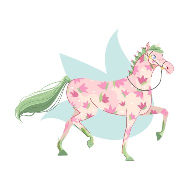 Cilt vektör illüstrasyonunda lale desenli at. Bahar tasarımı, çizimler, kırtasiyeler, posterler ve dekoratif markalar için taze bahar sezonluk sanat eserleri mükemmel..