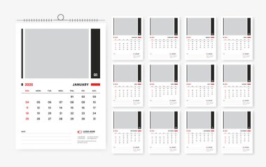 2026 duvar takvimi tasarım şablonu, 12 sayfa takvim tasarımı 