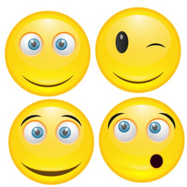 Vektör çizim serin parlak tek ifadeler kümesi. Dört tatlı gülen kümesi. Gülen Icon set
