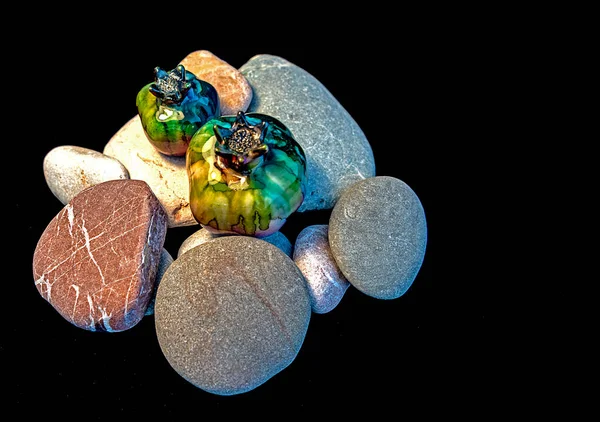Glass Pomegranates Pebbles Used Decorative Purposes Bring Abundance Home — Stock Photo, Image
