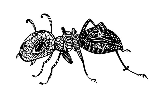 Vector illustration - Ant. Line art doodle art. Coloring Books for adults, anti-stress. Black white colored. — Stock Vector