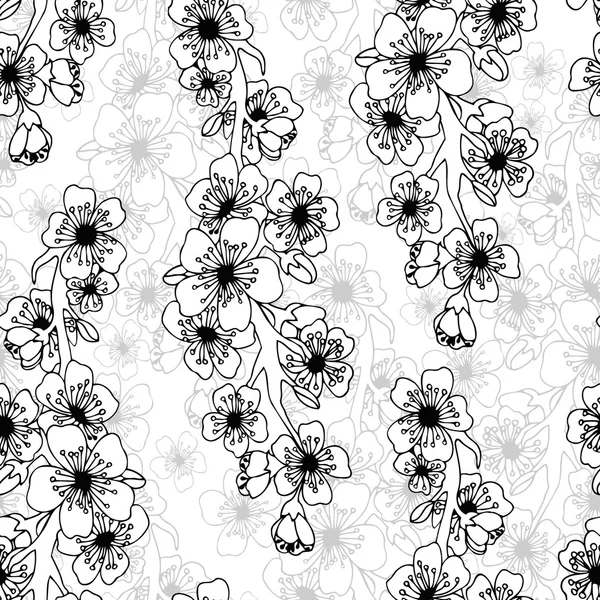 Doodle art. Patrón sin costura abstracto con flores. Ilustración vectorial. Libros para colorear. Blanco negro. Motivo floral . — Archivo Imágenes Vectoriales