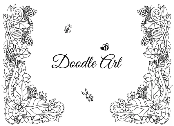 Ilustración vectorial de marco floral Zen Tangle. Dudlart. Libro para colorear anti estrés para adultos. Blanco negro . — Vector de stock