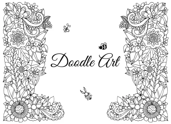 Illustration vectorielle du cadre floral Zen Tangle. Dudlart. Livre à colorier anti stress pour adultes. Blanc noir . — Image vectorielle
