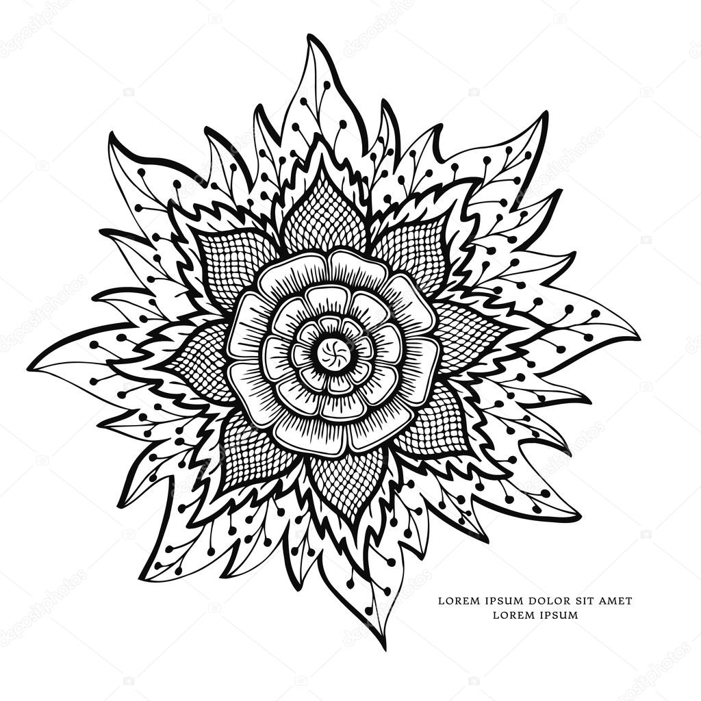 Illustrazione Vettoriale Zen Tangle Mandala Fiore Disegno