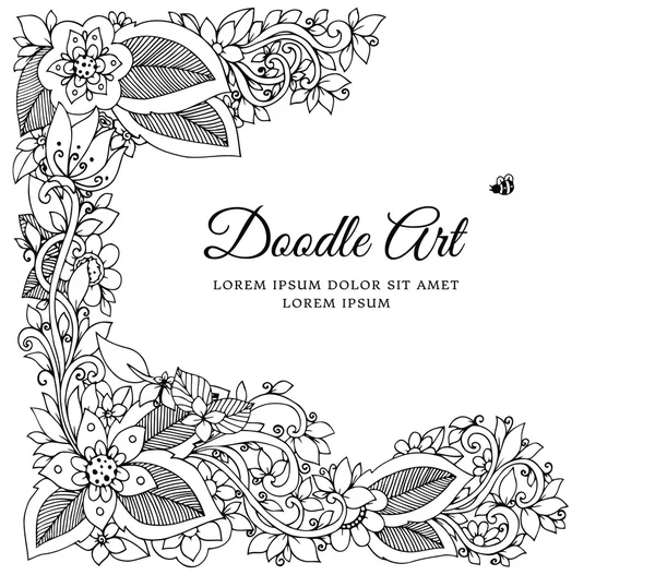 Ilustración vectorial zentnagl, marco floral. Dibujo Doodle. Libro para colorear anti estrés para adultos. Blanco negro . — Vector de stock