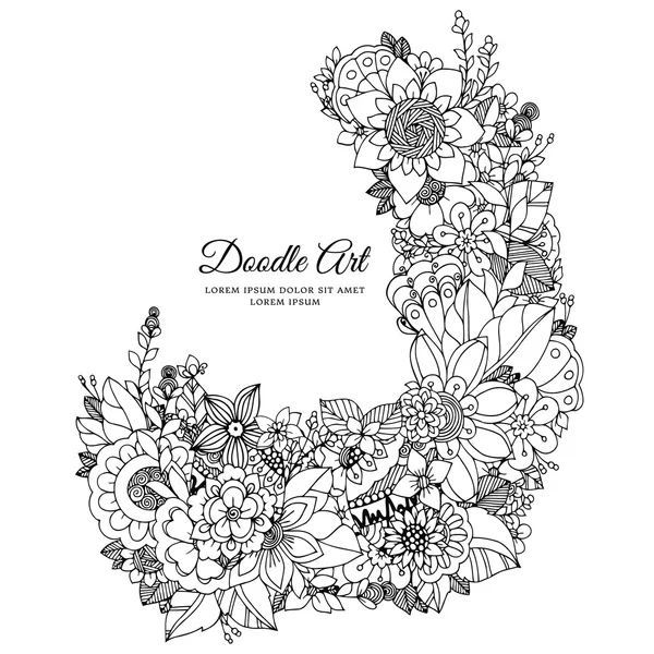 Ilustración vectorial de marco floral. Dudlart. Libro para colorear anti estrés para adultos. Blanco negro . — Vector de stock