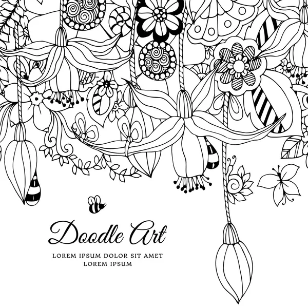 Ilustración vectorial de marco floral. Dudlart. Libro para colorear anti estrés para adultos. Blanco negro . — Vector de stock