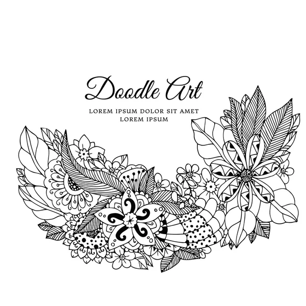Ilustración vectorial de marco floral. Dudlart. Libro para colorear anti estrés para adultos. Blanco negro . — Vector de stock