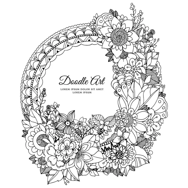 Vector illustratie van Floral frame. Dudlart. Kleurboek anti stress voor volwassenen. Zwart wit. — Stockvector