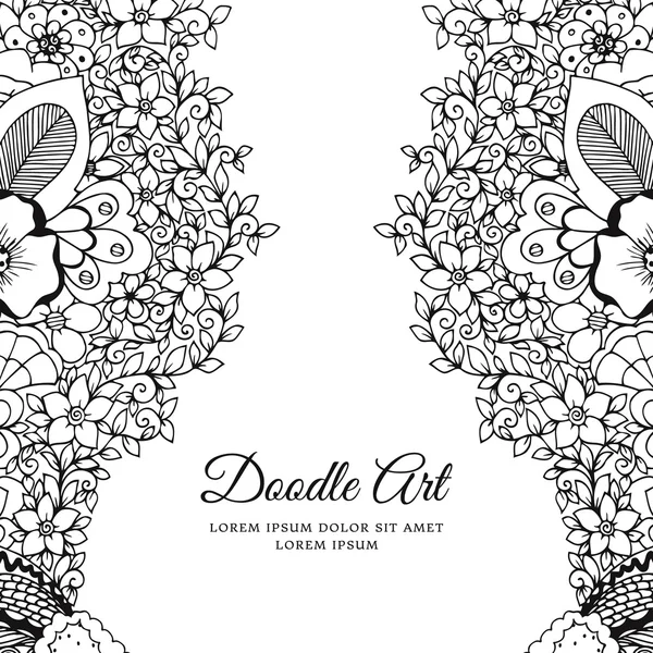 Ilustración vectorial de marco floral Zen Tangle. Dudlart. Libro para colorear anti estrés para adultos. Blanco negro . — Vector de stock