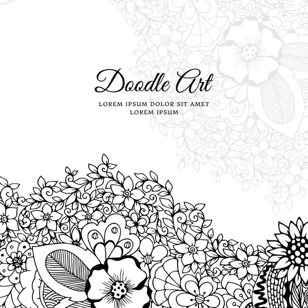 Vector illustration of floral frame Zen Tangle. Dudlart. Coloring book anti stress for adults. Black white. — Stock Vector