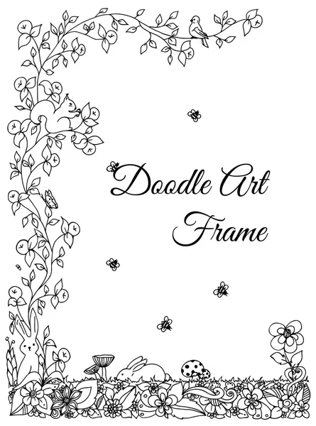Vector illustration of floral frame Zen Tangle. Dudlart. Coloring book anti stress for adults. Black white. — Stock Vector