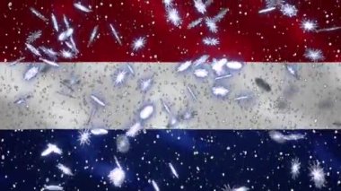 Yılbaşı ve Yeni Yıl için Hollanda bayrağı ve kar yağışı döngüsü arka planı, döngü