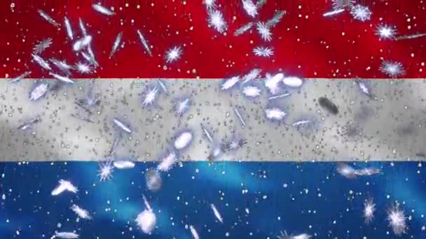 Luxemburg schwenkt Flagge und Schneefall zyklischer Hintergrund für Weihnachten und Neujahr, Schleife — Stockvideo