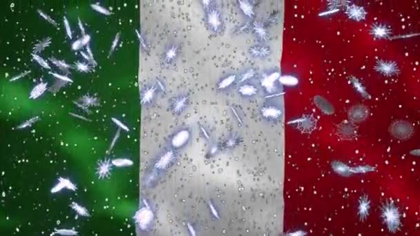 Italiaanse wuivende vlag en sneeuwval cyclische achtergrond voor Kerstmis en Nieuwjaar, lus — Stockvideo