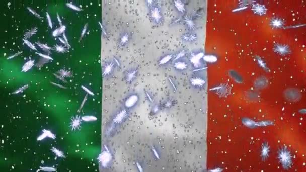 Ír integető zászló és hóesés ciklikus háttér karácsony és újév, hurok — Stock videók