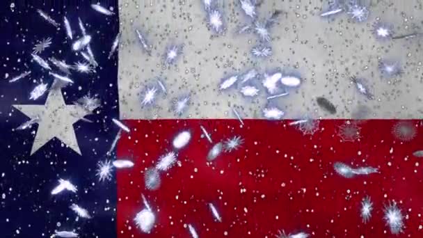 Texas macha flagą i śnieg cykliczne tło na Boże Narodzenie i Nowy Rok, pętla — Wideo stockowe