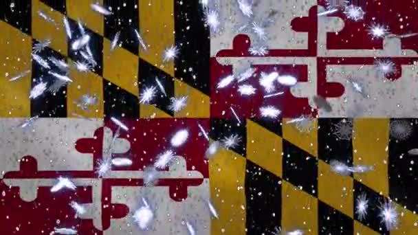 Maryland lengő zászló és hóesés ciklikus háttér karácsony és újév, hurok — Stock videók