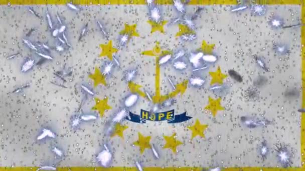로드 아일랜드에서 크리스마스와 새해를 맞기 위해 깃발을 흔들고 눈이 오는 주기적 인 배경을 흔들며 — 비디오