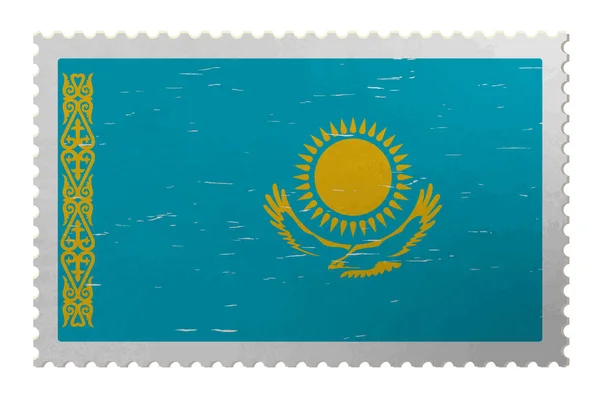 Флаг Казахстана Потрепанной Почтовой Марке Вектор — стоковый вектор