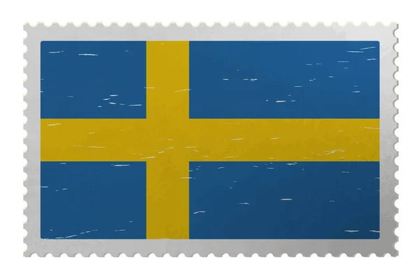 Schwedische Flagge Auf Schäbiger Briefmarke Vektor — Stockvektor