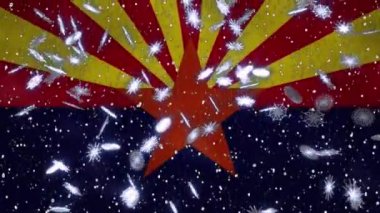 Noel ve Yeni Yıl için Arizona bayrağı sallıyor ve kar yağışı döngüsü arka planı, döngü