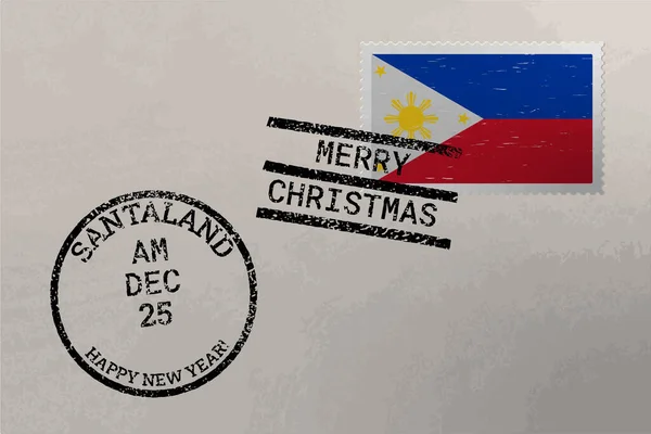 Sobre Sello Postal Con Bandera Filipinas Sellos Navidad Año Nuevo — Vector de stock