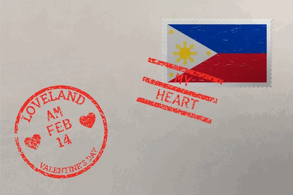 Filipinassobre Sello Postal Con Bandera Filipinas Sellos San Valentín Vector — Archivo Imágenes Vectoriales