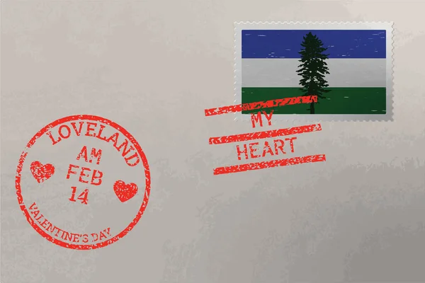 Amplop Perangko Dengan Bendera Cascadia Dan Perangko Hari Valentine Vektor Stok Vektor Bebas Royalti