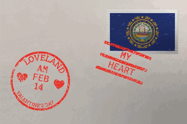 Üzerinde New Hampshire Bayrağı Sevgililer Günü Damgası Olan Posta Pulu — Stok Vektör
