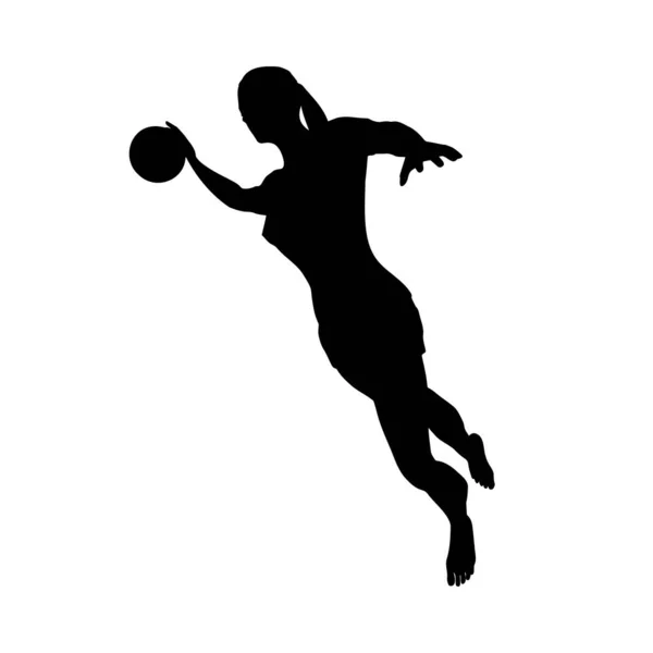 裸足の女バスケットボール選手の攻撃でバスケットボールフープ 右ビュー ベクトル画像 — ストックベクタ