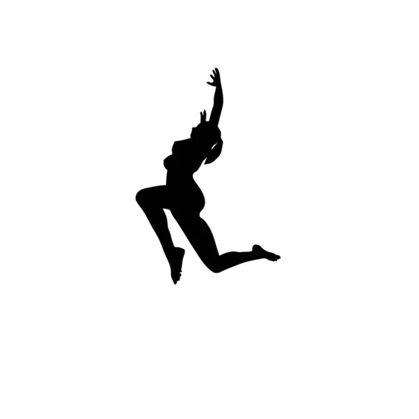 Silueta Una Mujer Bailando Salto Vista Derecha Imagen Vectorial — Vector de stock