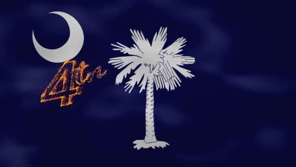 South Carolina bandiera di sfondo per il 4 luglio fuoco lettering, ciclo — Video Stock