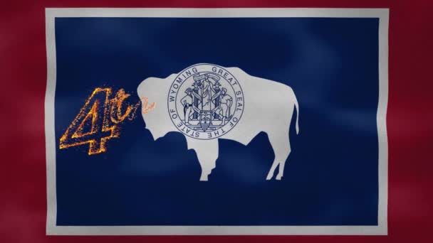 Wyoming vlajka pozadí pro 4. červenec požární písmo, smyčka — Stock video