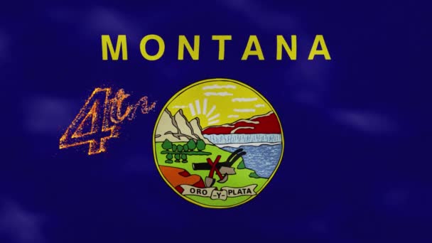 Montana vlajka pozadí pro 4. červenec požární písmo, smyčka — Stock video